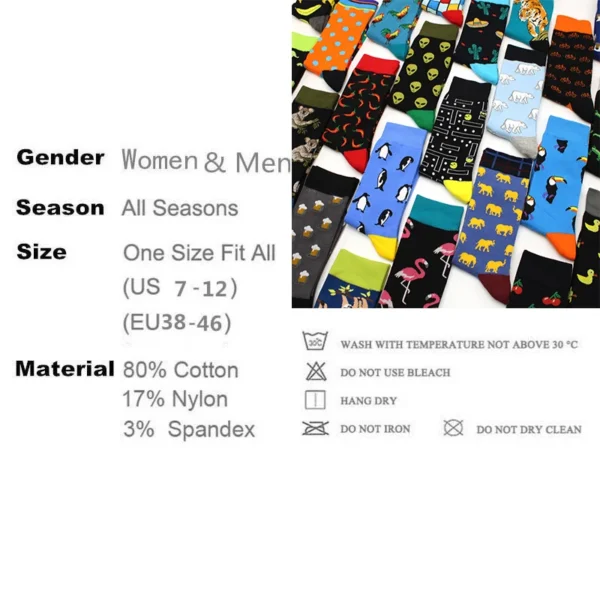 2024 New Hiphop Cotton Men Socks Harajuku Happy Funny animal Flamingo penguin chili Dress Socks for Male Wedding Christmas Gift - Image 10