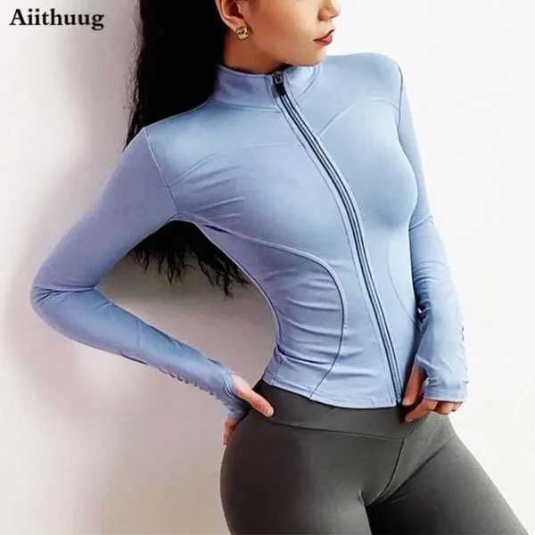 Aiithuug Slim Fit Lightweight Jackets Women's Full Zip-up Yoga Sports Running Jacket with Thumb Holes for Workout - Image 4