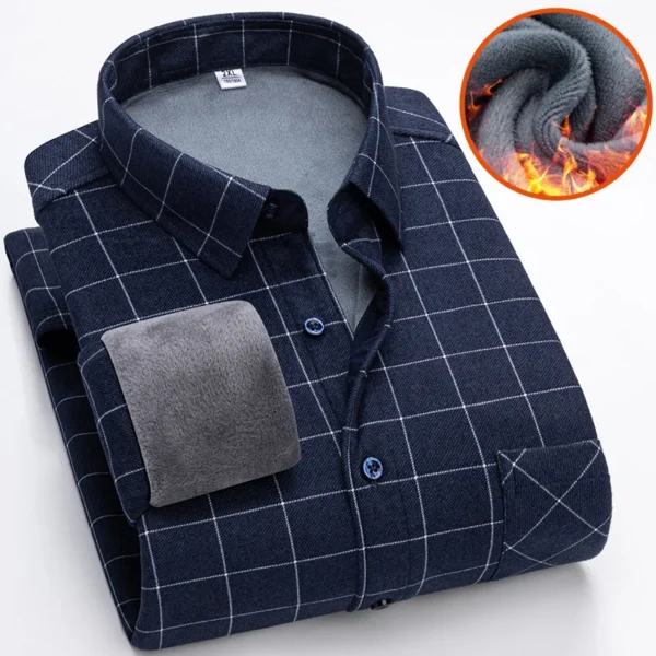 Autumn Winter Thicken Fleece Shirt Men Business Plaid Shirt Long Sleeve Warm Clothes Turn Down Collar Button Up Shirts Classic - Image 5