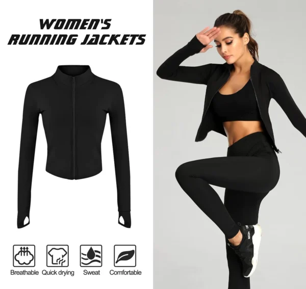 Women's Tracksuit Jacket Slim Fit Long Sleeved Fitness Coat Yoga Crop Tops With Thumb Holes Gym Jacket Workout Sweatshirts - Image 4