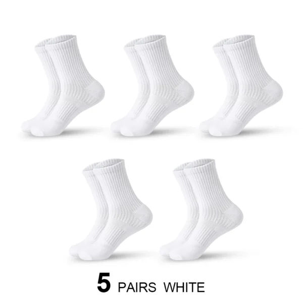 Mens Moisture Wicking Outdoor Hiking Work Cotton Socks Compression Cushion Crew Socks Leisure Men Black Socks 5 Pairs - Image 11