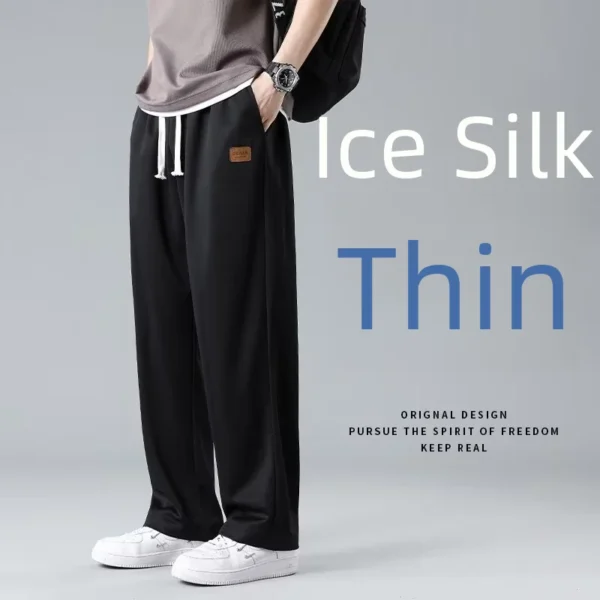 Men's Ice Silk Pants Summer Thin Straight-leg Loose-fit Quick Dry Lightweight Sports Pants Street Style Versatile Trousers