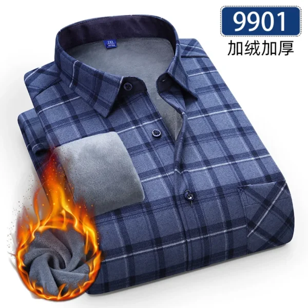 New 5XL men's shirt autumn and winter plus fleece thickened warm long sleeve non-ironing plaid business casual slim-fit fashion - Image 2