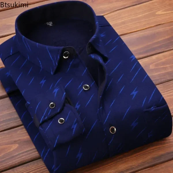 2024 Men's Winter Warm Long Sleeve Plaid Shirts Flannel Fur Lined Thick Formal Shirts Fleece Casual Shirt for Men Dress Shirts - Image 4