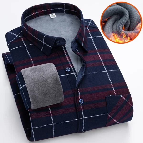 Autumn Winter Thicken Fleece Shirt Men Business Plaid Shirt Long Sleeve Warm Clothes Turn Down Collar Button Up Shirts Classic - Image 3
