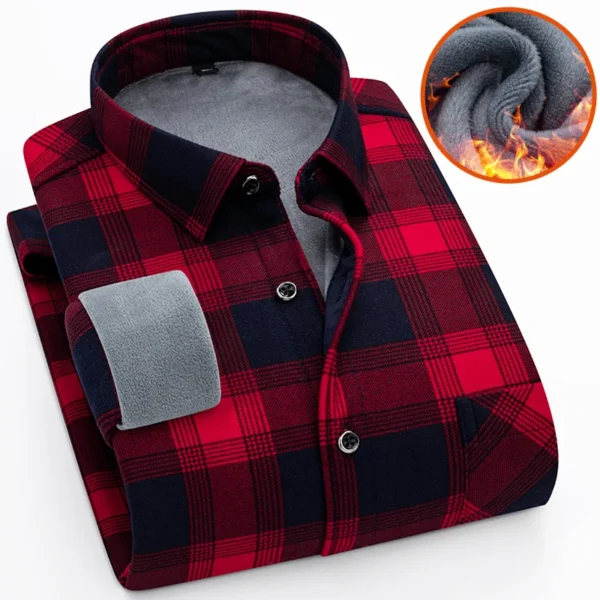 Autumn Winter Thicken Fleece Shirt Men Business Plaid Shirt Long Sleeve Warm Clothes Turn Down Collar Button Up Shirts Classic - Image 4