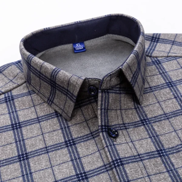 New 5XL men's shirt autumn and winter plus fleece thickened warm long sleeve non-ironing plaid business casual slim-fit fashion - Image 4