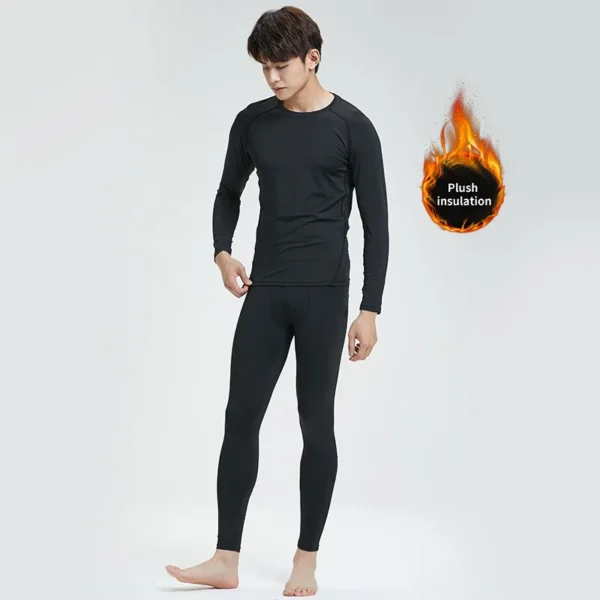 Warm Underwear For Men With Plush And Thickened Coldproof And Seamless Tight Bottoming Sports Set, Autumn And Winter Top - Image 2