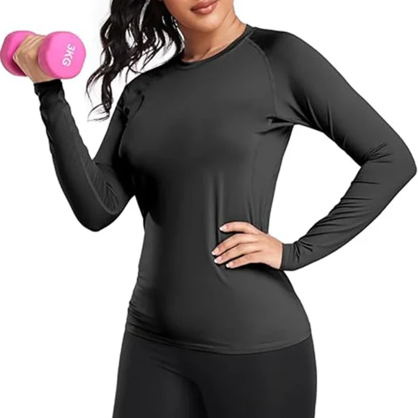 Women's Compression Shirt Athletic Yoga Running Long Sleeve T-Shirt Spring Fall Gym Workout Stretchy Baselayers Rash Guard Tops - Image 2