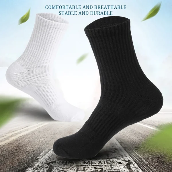 Mens Moisture Wicking Outdoor Hiking Work Cotton Socks Compression Cushion Crew Socks Leisure Men Black Socks 5 Pairs - Image 3