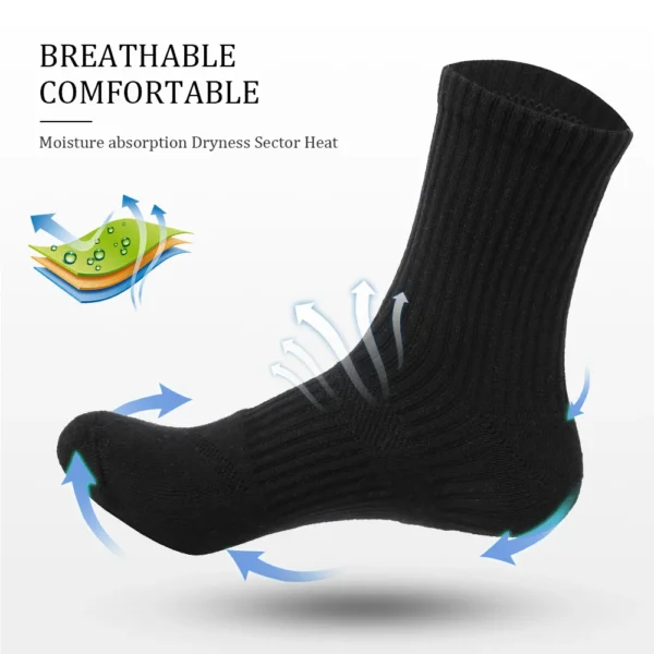 Mens Moisture Wicking Outdoor Hiking Work Cotton Socks Compression Cushion Crew Socks Leisure Men Black Socks 5 Pairs - Image 7