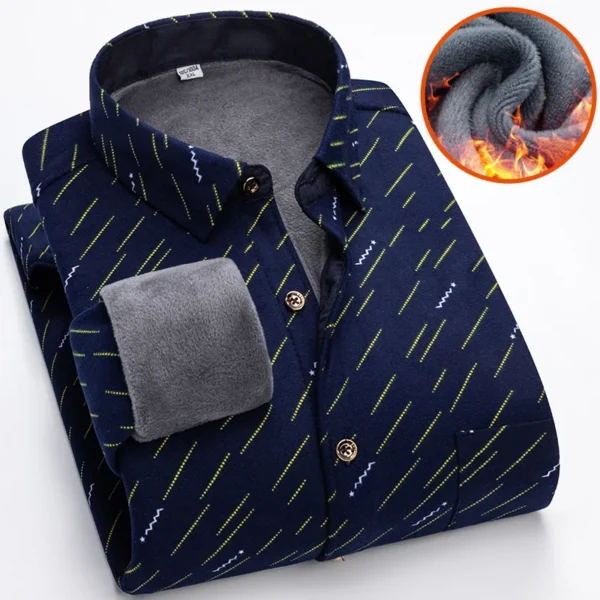 Autumn Winter Thicken Fleece Shirt Men Business Plaid Shirt Long Sleeve Warm Clothes Turn Down Collar Button Up Shirts Classic - Image 2