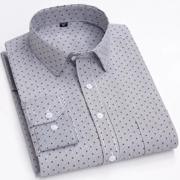 Men's Long Sleeve Shirt High-quality Fashion Casual Print Plaid Stripe Single Pocket Fit Business Formal Office Four Season Top - Image 4