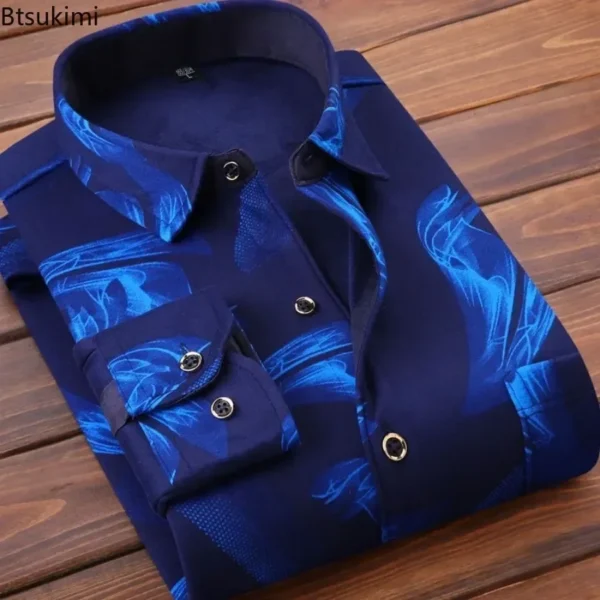 2024 Men's Winter Warm Long Sleeve Plaid Shirts Flannel Fur Lined Thick Formal Shirts Fleece Casual Shirt for Men Dress Shirts - Image 6