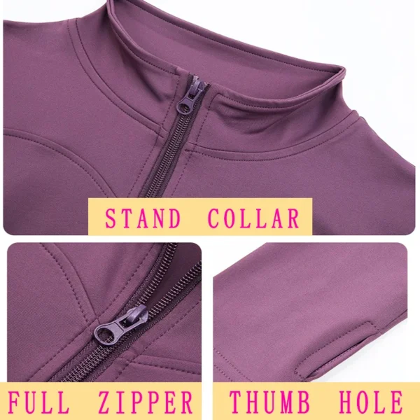 PofyBofy Thumb Hole Quick Dry Stand Collar Full Zipper Slim Fit Women Sport Long Sleeve Jacket Fitness Training Yoga Workout Top - Image 5