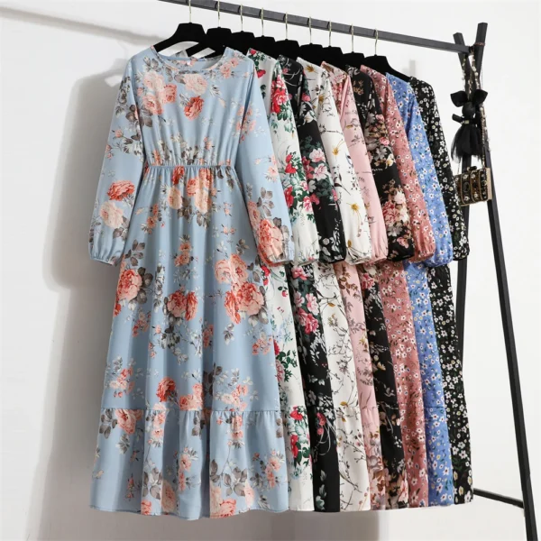 Spring Summer Women Maxi Dresses Casual Full Sleeve Floral Printed O-neck Woman Bohe Beach Party Long Dress Mujer Vestidos - Image 2