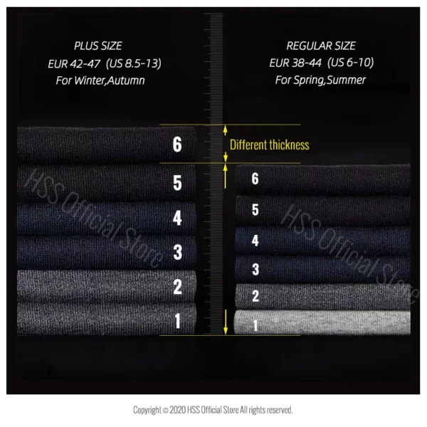 HSS 5/10 Pairs Men's Cotton Blend Socks Black Business Men Socks Soft Breathable Summer Winter for Male Socks Plus Size (6.5-14) - Image 2
