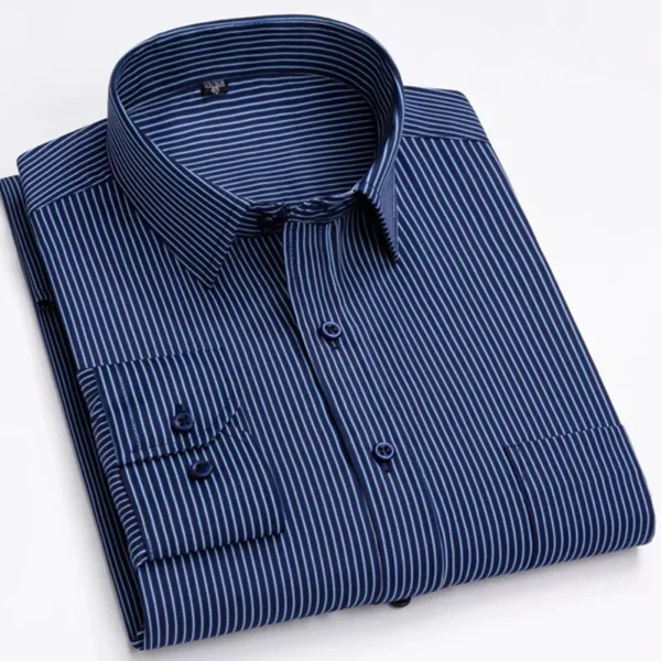 Men's Long Sleeve Shirt High-quality Fashion Casual Print Plaid Stripe Single Pocket Fit Business Formal Office Four Season Top - Image 3