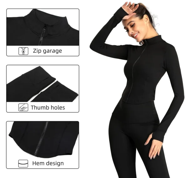 Women's Tracksuit Jacket Slim Fit Long Sleeved Fitness Coat Yoga Crop Tops With Thumb Holes Gym Jacket Workout Sweatshirts - Image 5