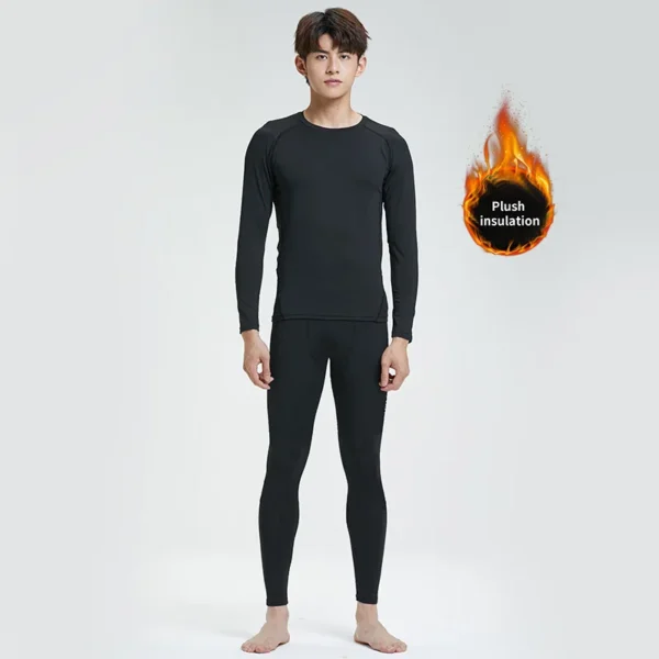 Warm Underwear For Men With Plush And Thickened Coldproof And Seamless Tight Bottoming Sports Set, Autumn And Winter Top - Image 3