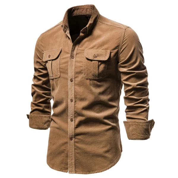 2021 New Single Breasted 100% Cotton Men's Shirt Business Casual Fashion Solid Color Corduroy Men Shirts Autumn Slim Shirt Men